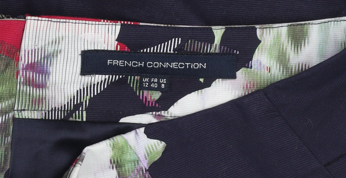 French Connection Women's Multicoloured Floral Cotton Pencil Skirt UK 12