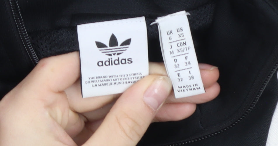 Adidas Womens Black & Ivory Full Zip Hoodie XS Classic Sportswear