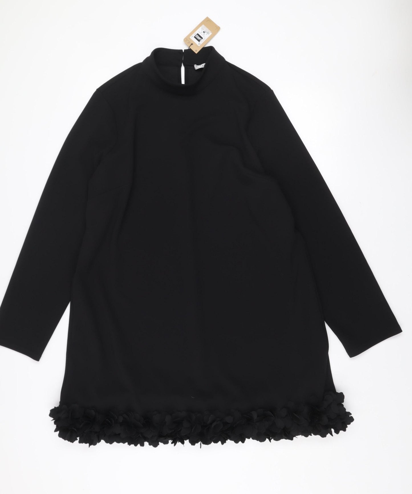 Gallery Women Black L Shift Dress Floral Trim Long Sleeve Size L