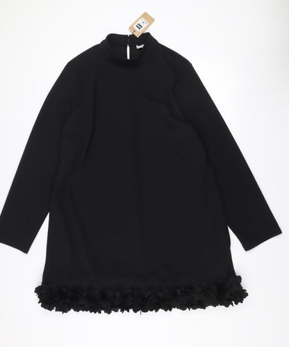 Gallery Women Black L Shift Dress Floral Trim Long Sleeve Size L