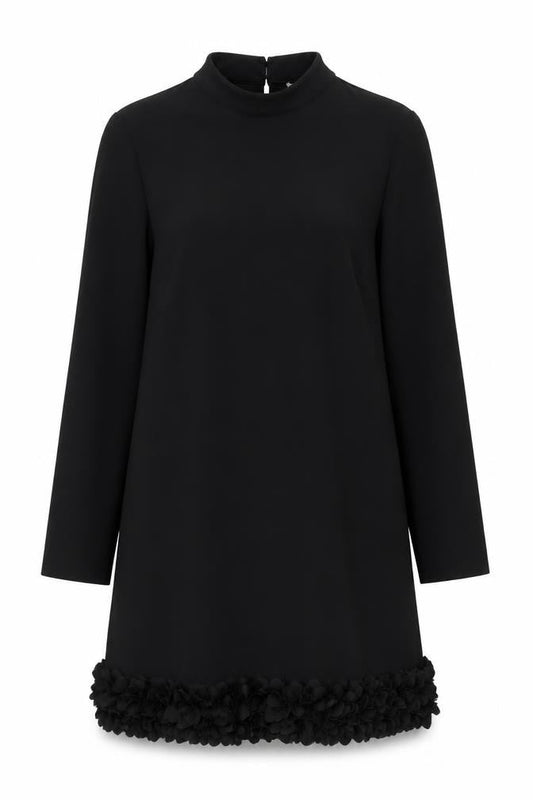Gallery Women Black L Shift Dress Floral Trim Long Sleeve Size L