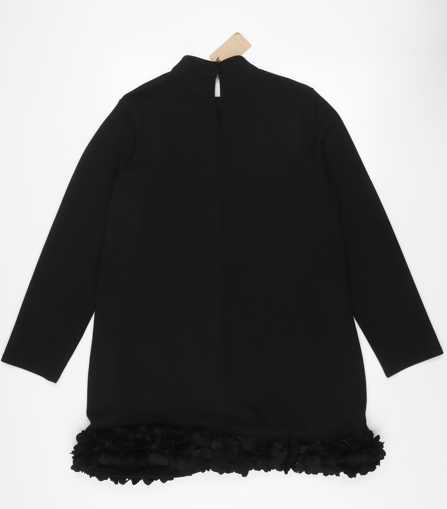 Gallery Women Black L Shift Dress Floral Trim Long Sleeve Size L