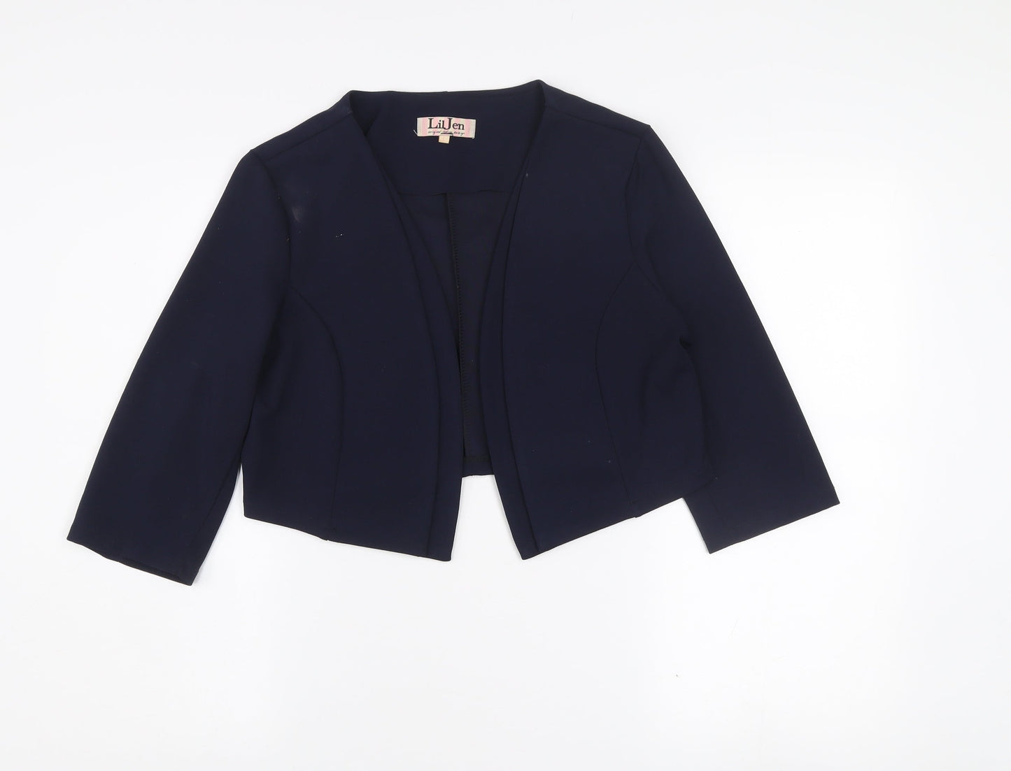 LilJen Women's Blue Cropped Shawl Blazer Size L Tailored Stretch