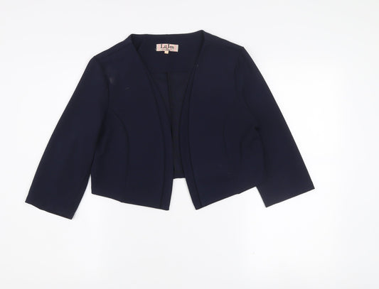 LilJen Women's Blue Cropped Shawl Blazer Size L Tailored Stretch