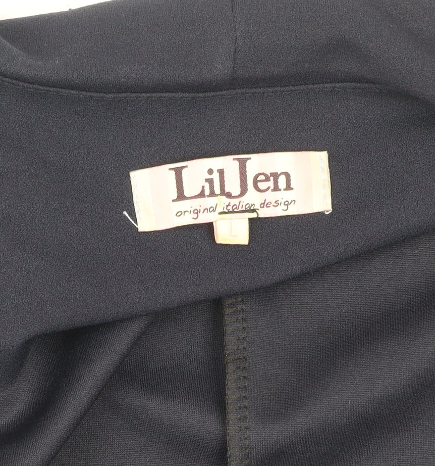LilJen Women's Blue Cropped Shawl Blazer Size L Tailored Stretch