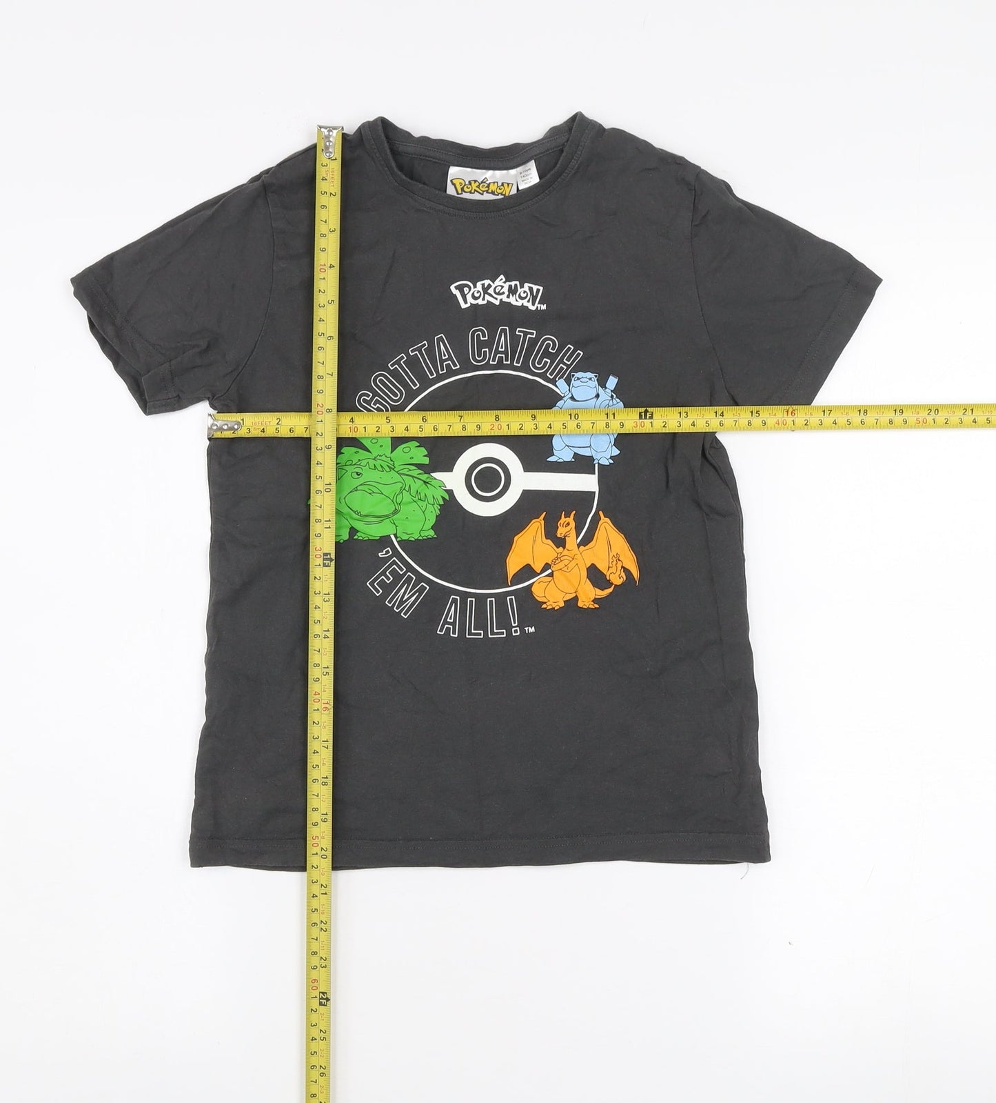 Pokémon Boys Black Graphic T-Shirt 9-10 Years Short Sleeve Crew Neck