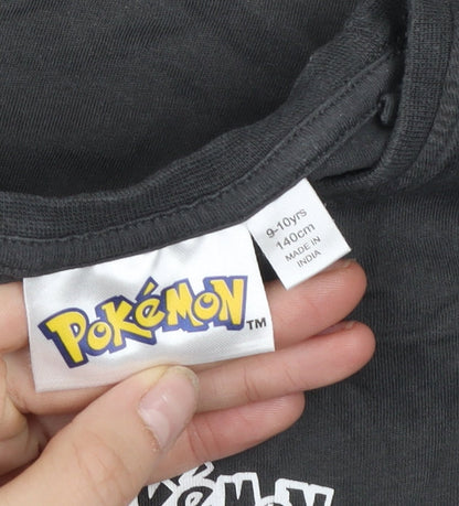 Pokémon Boys Black Graphic T-Shirt 9-10 Years Short Sleeve Crew Neck