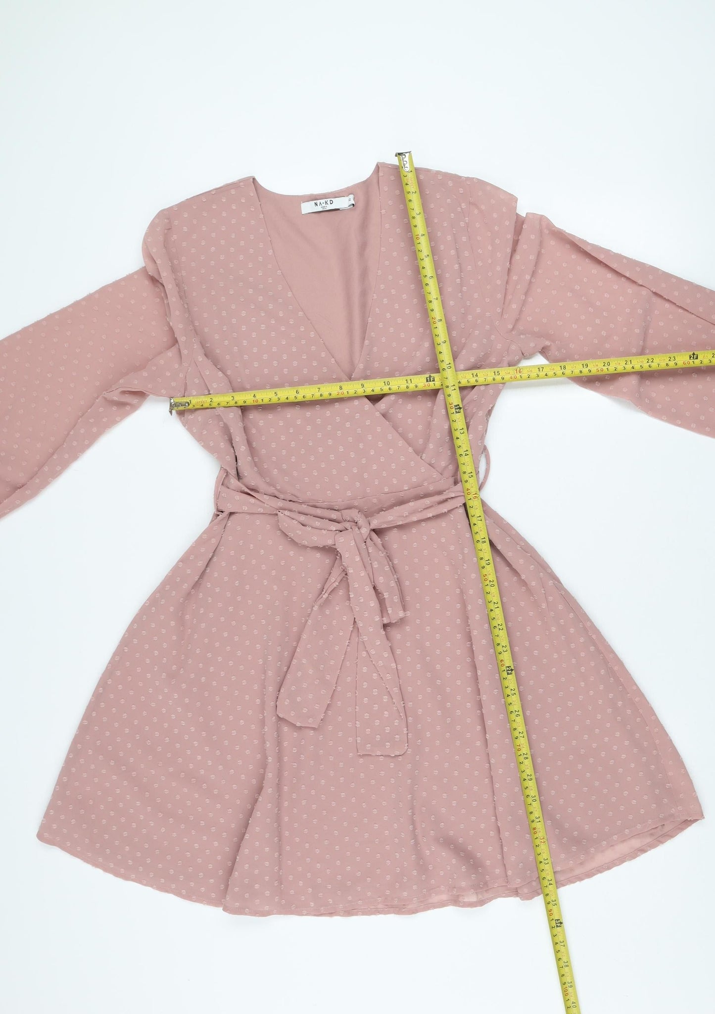 NA-KD Women’s Pink Wrap Dress Size 12 Long Sleeve Belted Polyester