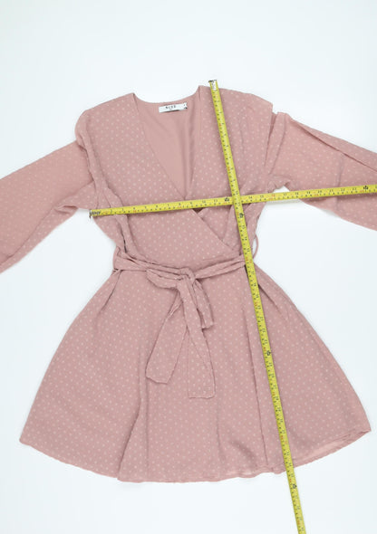 NA-KD Women’s Pink Wrap Dress Size 12 Long Sleeve Belted Polyester