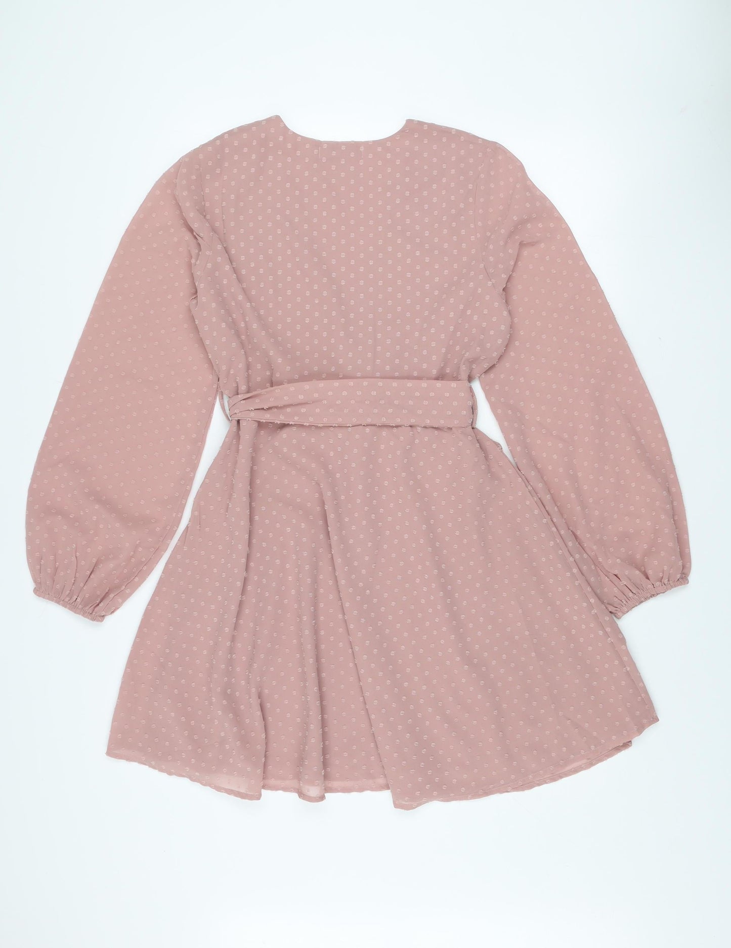 NA-KD Women’s Pink Wrap Dress Size 12 Long Sleeve Belted Polyester