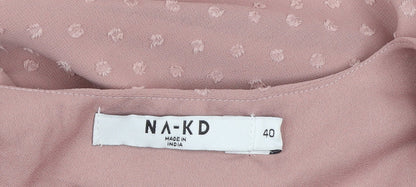 NA-KD Women’s Pink Wrap Dress Size 12 Long Sleeve Belted Polyester
