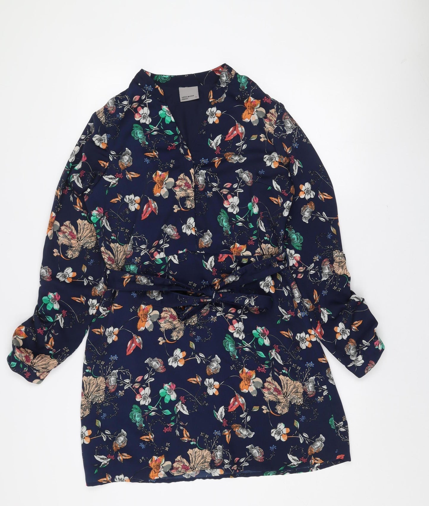 Vero Moda Women's Blue Floral Wrap Dress Size S Long Sleeve