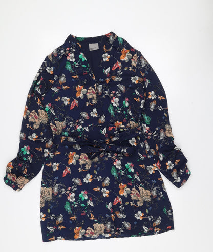 Vero Moda Women's Blue Floral Wrap Dress Size S Long Sleeve