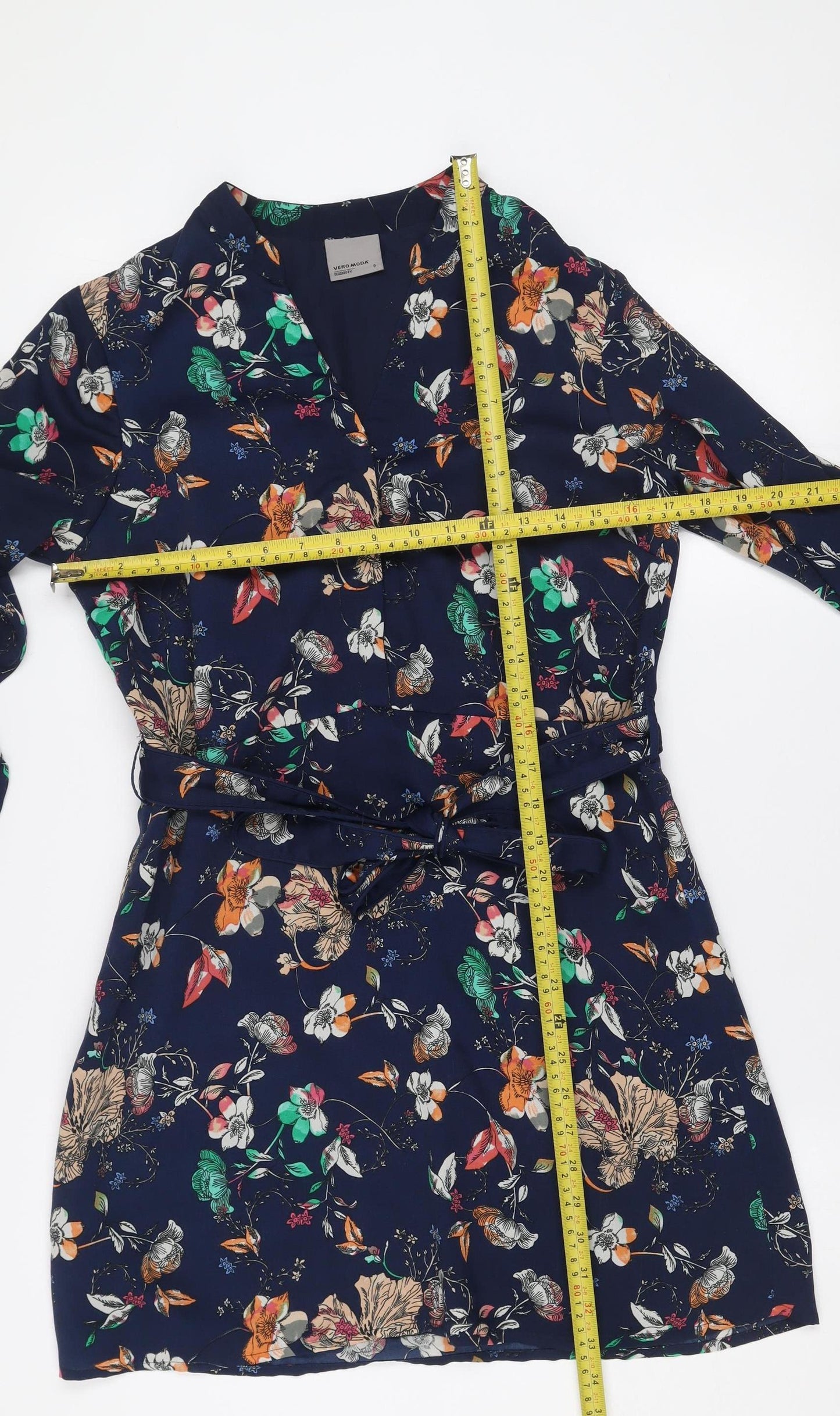 Vero Moda Women's Blue Floral Wrap Dress Size S Long Sleeve