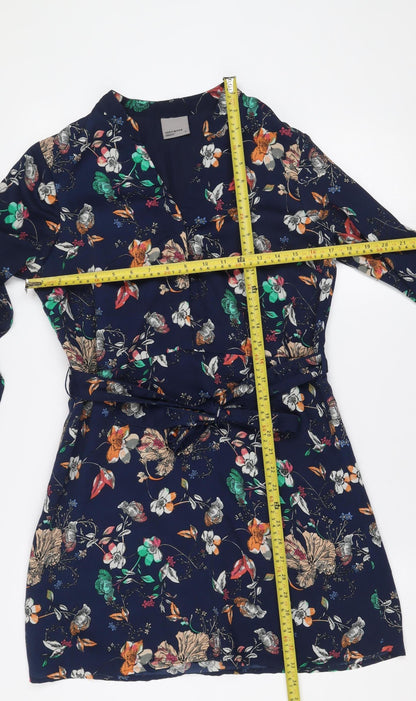 Vero Moda Women's Blue Floral Wrap Dress Size S Long Sleeve