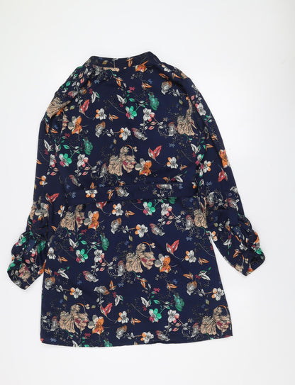 Vero Moda Women's Blue Floral Wrap Dress Size S Long Sleeve
