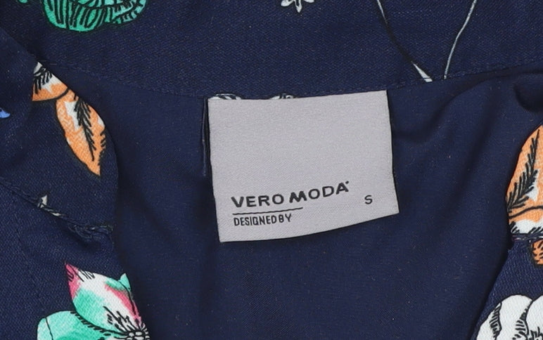 Vero Moda Women's Blue Floral Wrap Dress Size S Long Sleeve