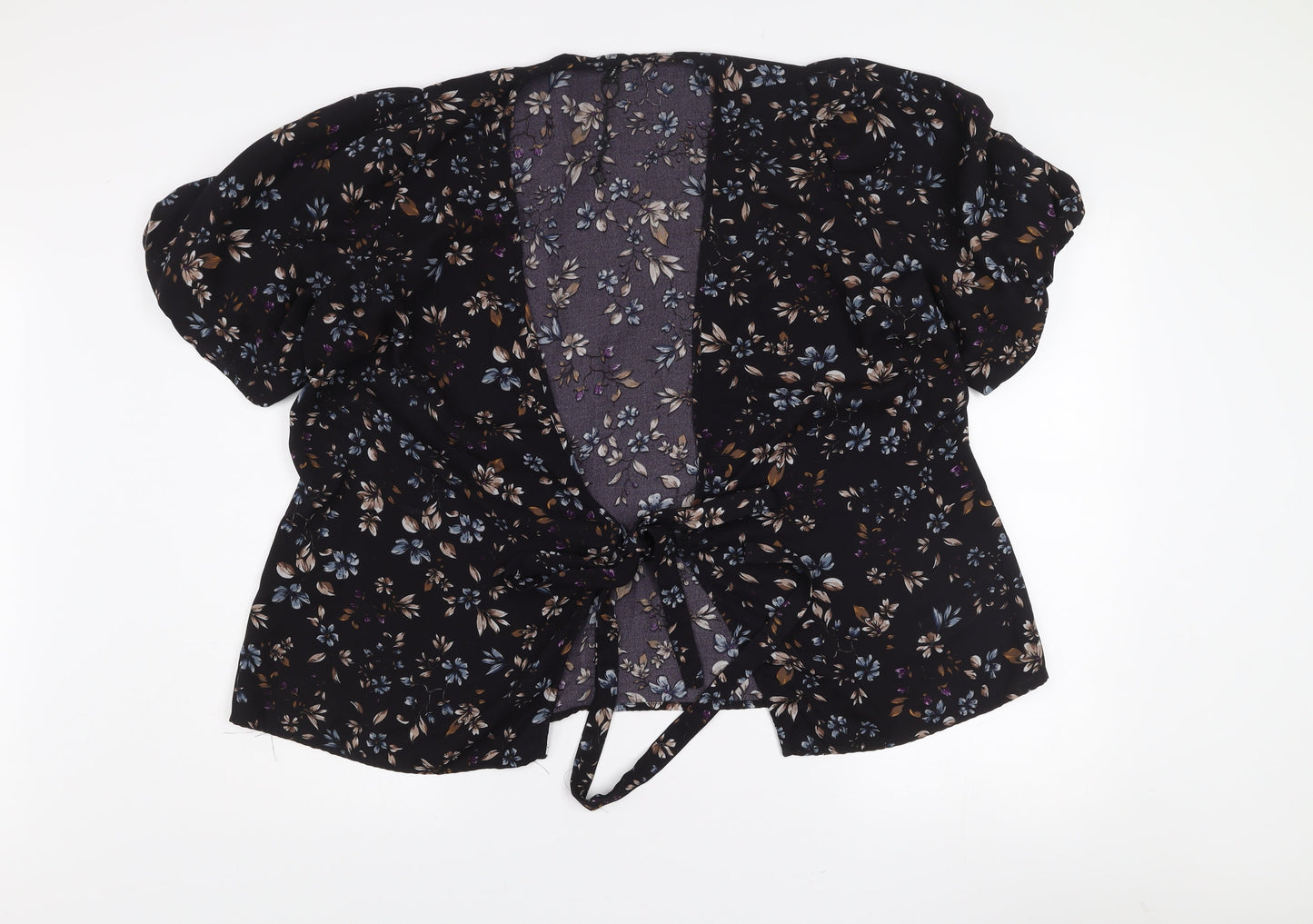 Vero Moda Women's Black Floral Wrap Blouse XL Puff Sleeve Top