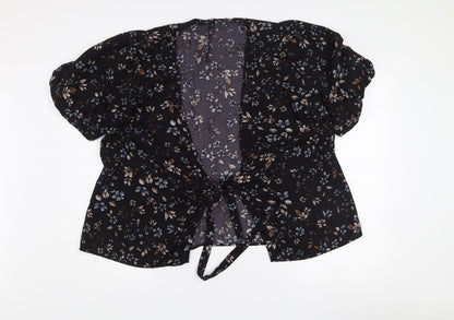 Vero Moda Women's Black Floral Wrap Blouse XL Puff Sleeve Top