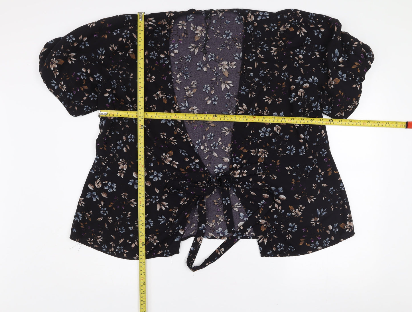 Vero Moda Women's Black Floral Wrap Blouse XL Puff Sleeve Top