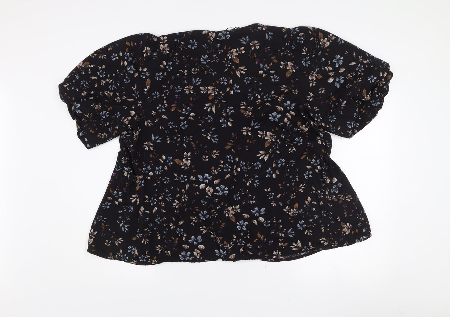Vero Moda Women's Black Floral Wrap Blouse XL Puff Sleeve Top