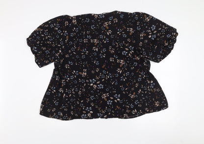 Vero Moda Women's Black Floral Wrap Blouse XL Puff Sleeve Top