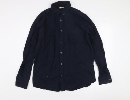 Lafine Men's Blue Regular Fit Long Sleeve Button-Up Cotton Shirt