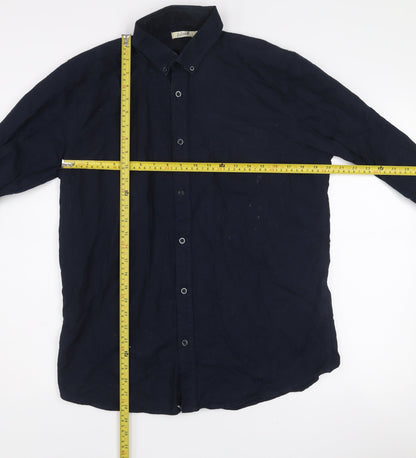 Lafine Men's Blue Regular Fit Long Sleeve Button-Up Cotton Shirt