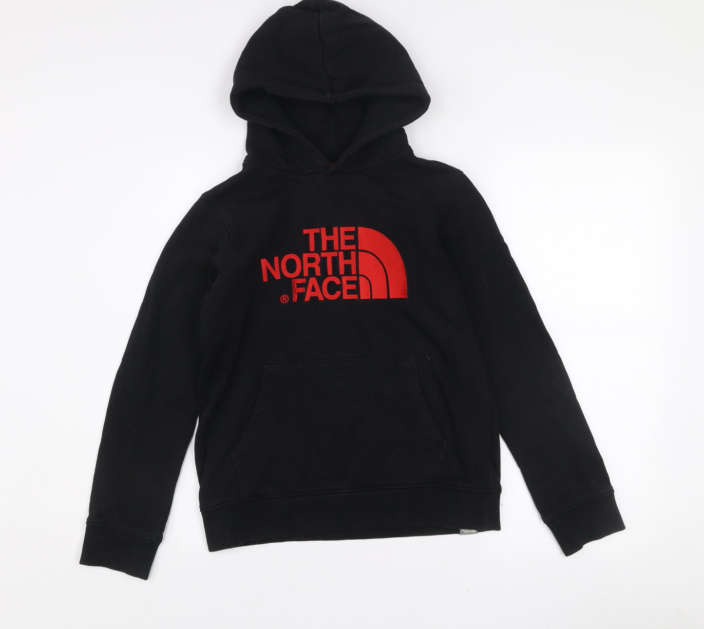 The North Face Boys Black Cotton Pullover Hoodie L/Youth Red Logo
