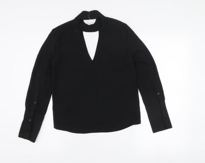 H&M Divided Black High Neck Cut-Out Blouse Women's Size 4 Long Sleeve