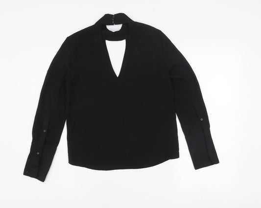 H&M Divided Black High Neck Cut-Out Blouse Women's Size 4 Long Sleeve