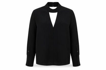 H&M Divided Black High Neck Cut-Out Blouse Women's Size 4 Long Sleeve