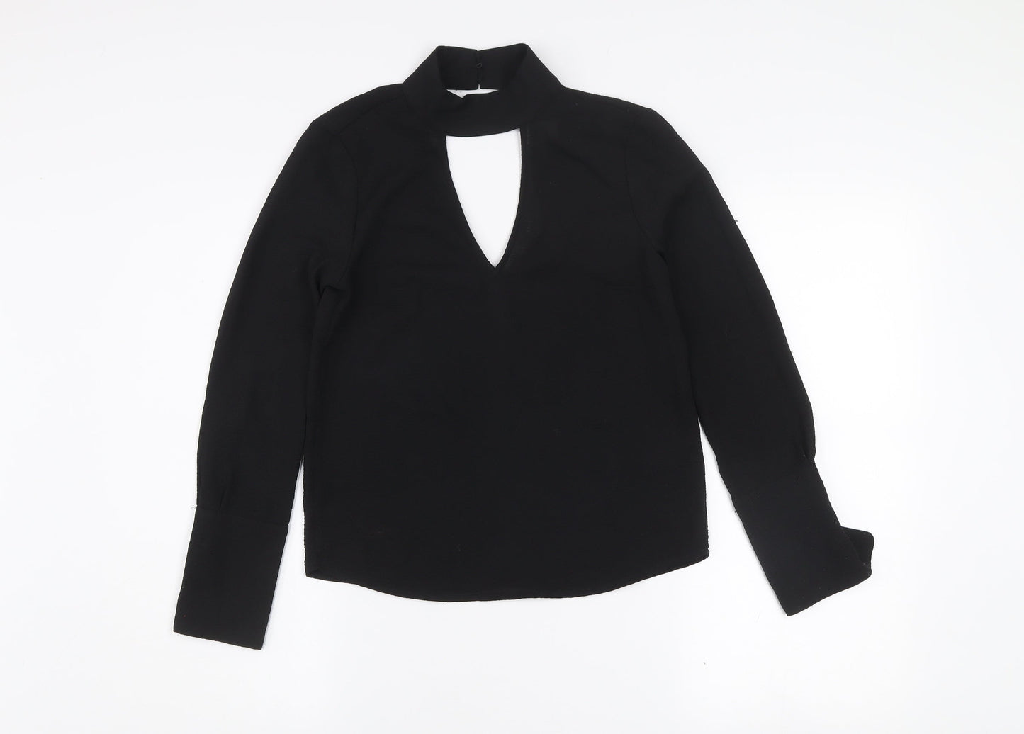 H&M Divided Black High Neck Cut-Out Blouse Women's Size 4 Long Sleeve