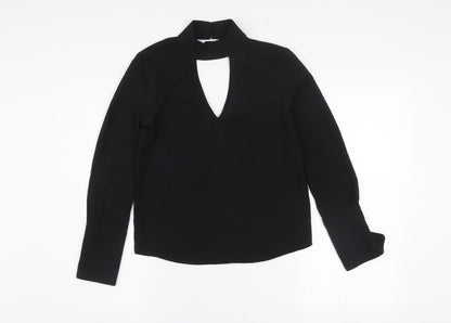 H&M Divided Black High Neck Cut-Out Blouse Women's Size 4 Long Sleeve