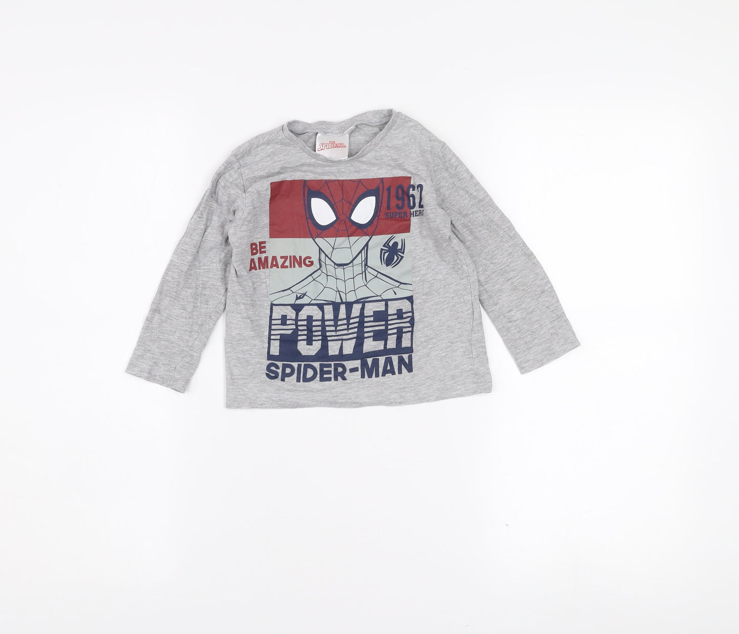 Marvel Boys Grey Spider-Man Long Sleeve Cotton T-Shirt 3 Years