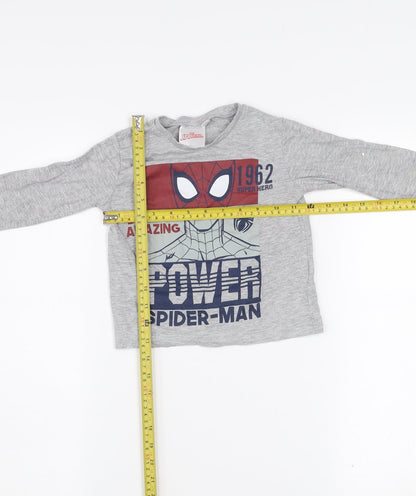 Marvel Boys Grey Spider-Man Long Sleeve Cotton T-Shirt 3 Years