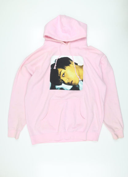 Pink Graphic Print Hoodie XL Cotton Blend Women’s Pullover