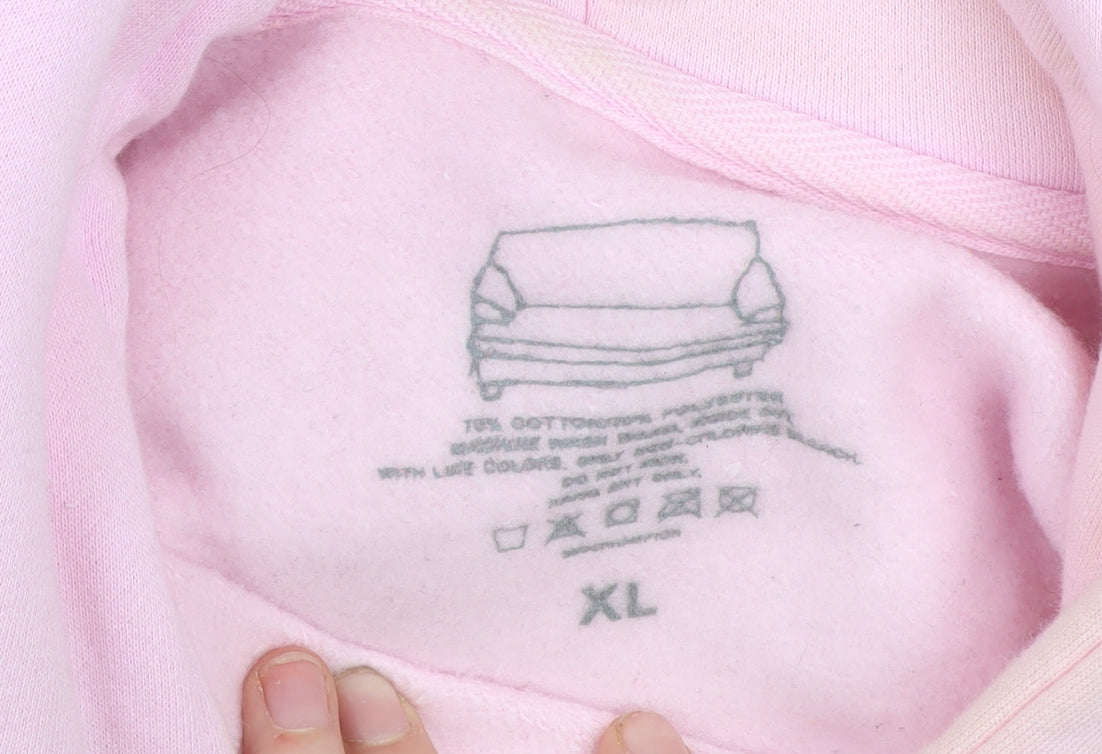 Pink Graphic Print Hoodie XL Cotton Blend Women’s Pullover