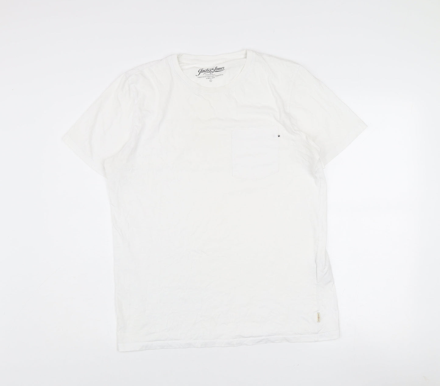 Jack & Jones Men's White Cotton Crew Neck Short Sleeve T-Shirt Size L