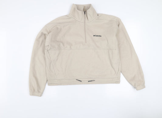 Columbia Women’s Beige Fleece Pullover Sweatshirt M 1/4 Zip Warm Lightweight