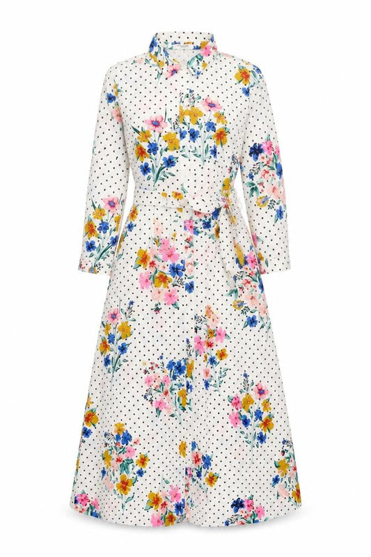 Pieces Womens Multicoloured Floral Polka Dot Shirt Dress XS