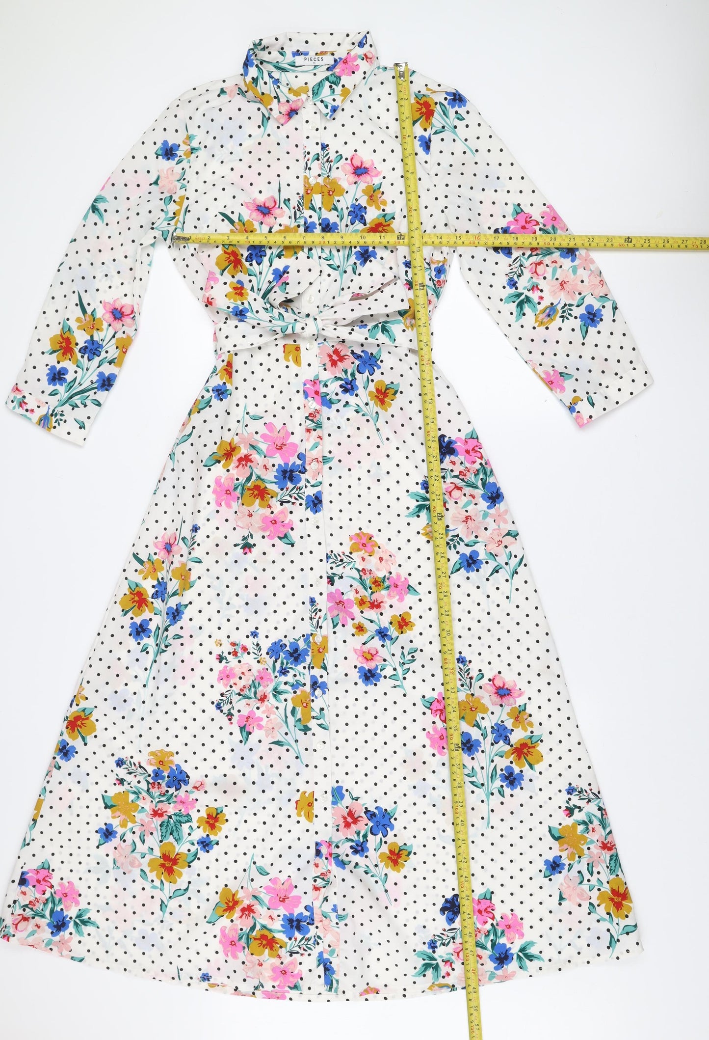 Pieces Womens Multicoloured Floral Polka Dot Shirt Dress XS