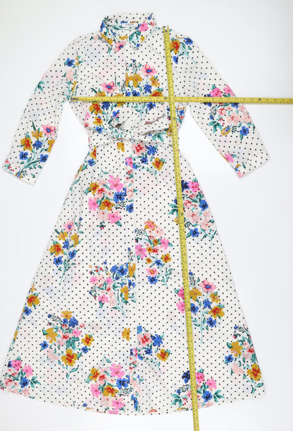 Pieces Womens Multicoloured Floral Polka Dot Shirt Dress XS