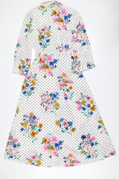 Pieces Womens Multicoloured Floral Polka Dot Shirt Dress XS