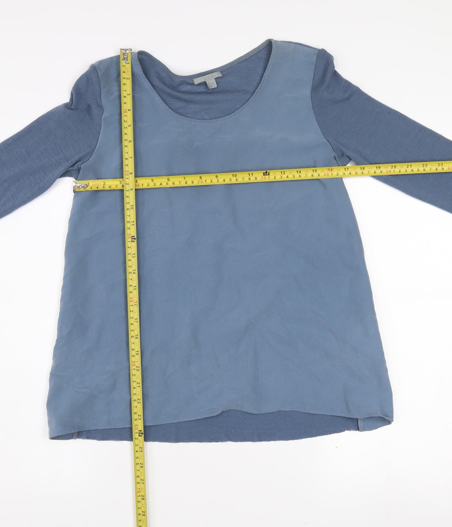 COS Women's Blue Wool Modal Long Sleeve Basic Blouse Size 8
