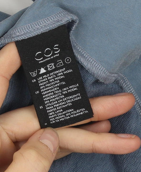 COS Women's Blue Wool Modal Long Sleeve Basic Blouse Size 8