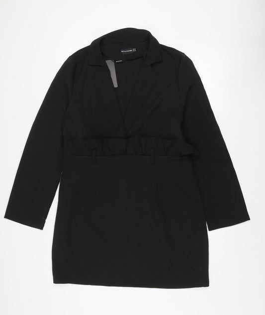 PrettyLittleThing Women Black Size 16 Jacket Dress Ruffle Detail