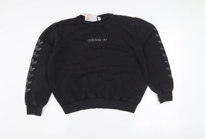adidas Girls Black 13-14 Years Pullover Sweatshirt with Logo Detailing