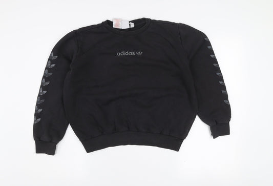 adidas Girls Black 13-14 Years Pullover Sweatshirt with Logo Detailing