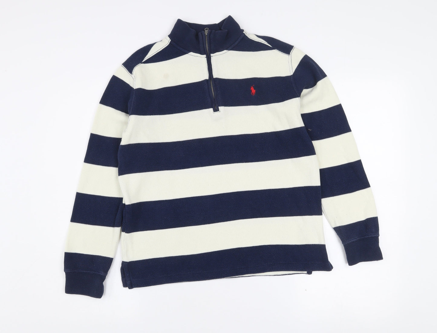 Ralph Lauren Girls Blue Striped 1/4 Zip Cotton Sweatshirt 14-16 Years